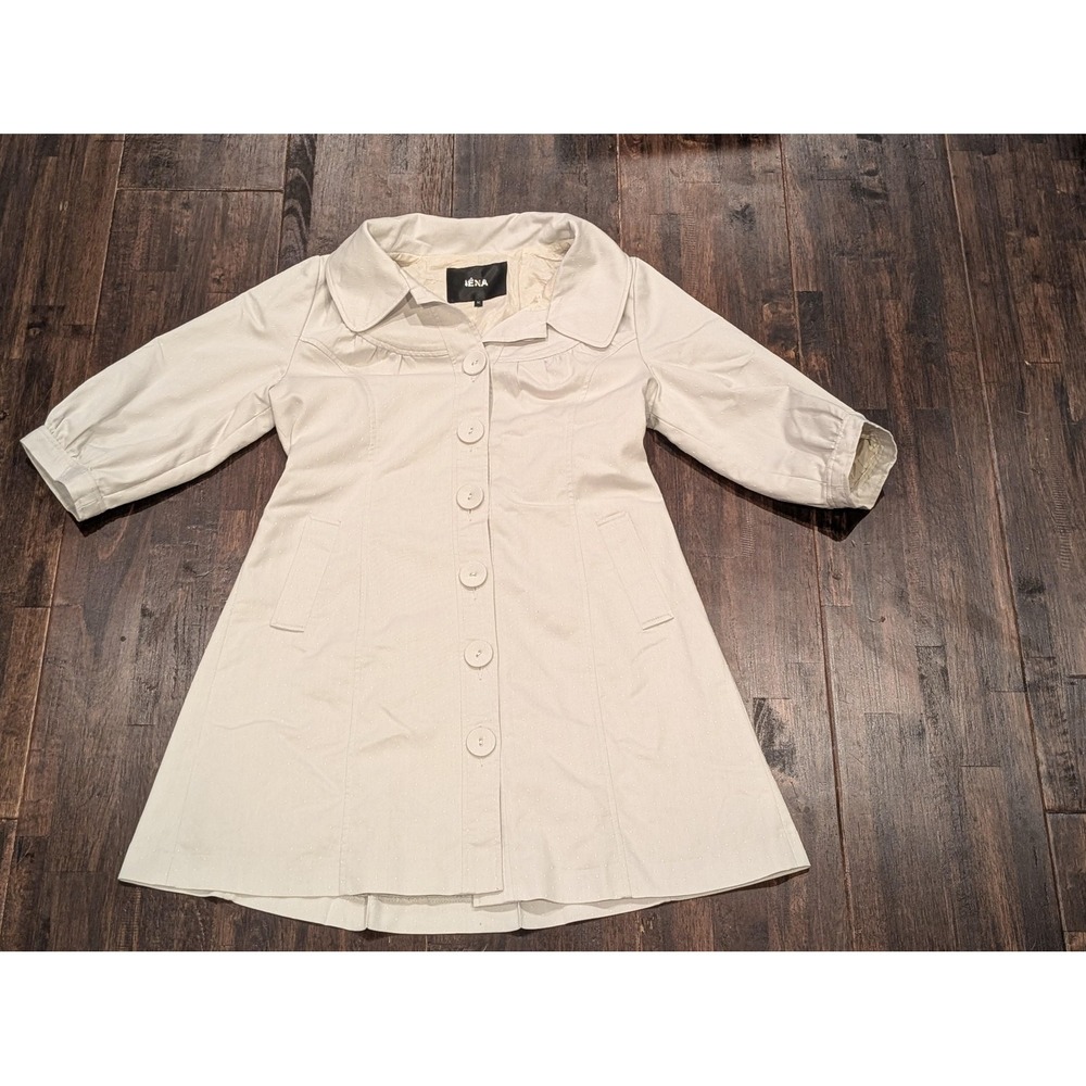 IENA Coat Womens Medium Beige A-Line Swing 3/4 Sleeve Lined Button Front Pockets